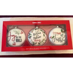 Barnes & Noble Glass Christmas Ornaments Set of 3 Holiday Carols Songs White Red